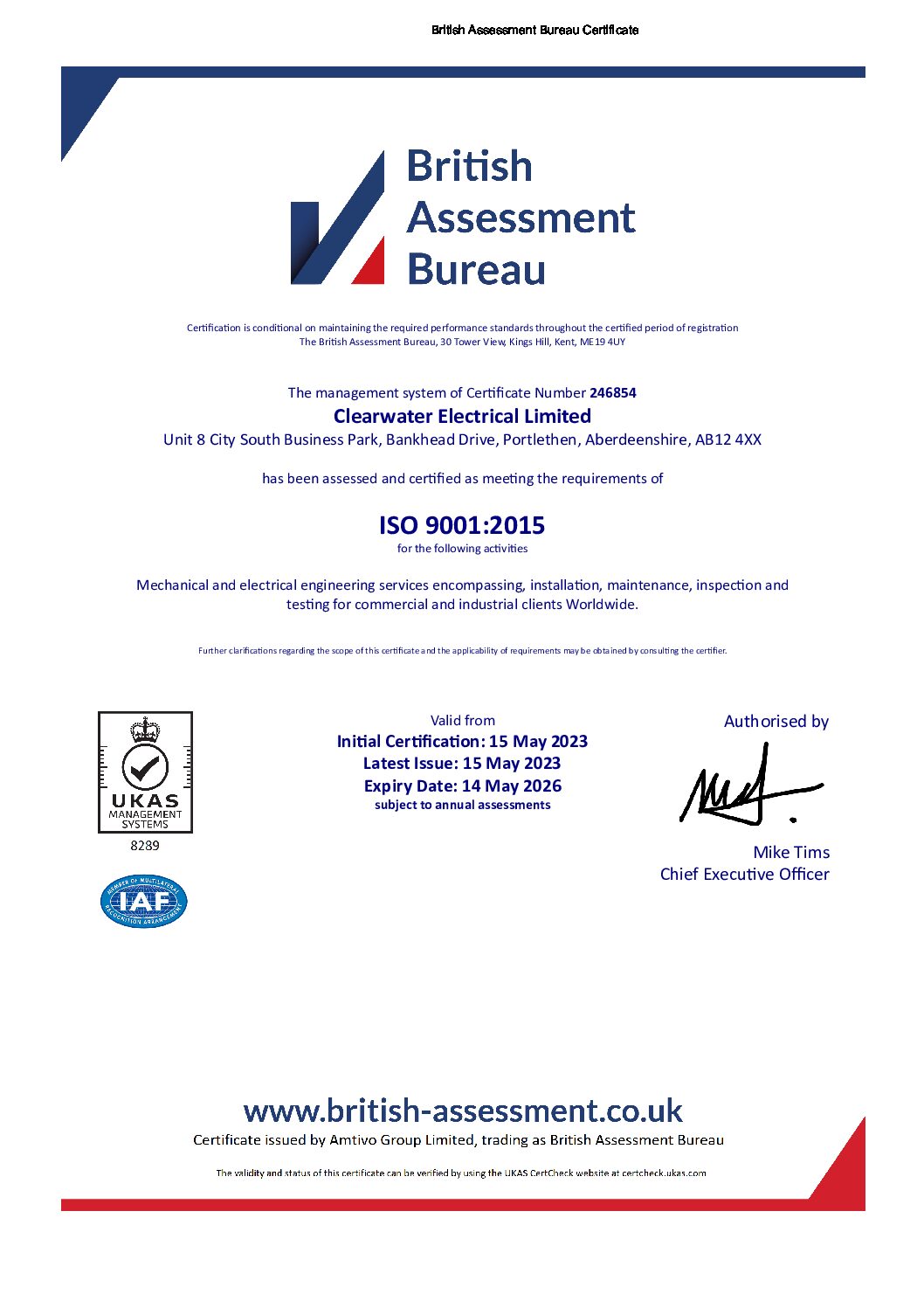 Certificate of ISO 9001:2015
